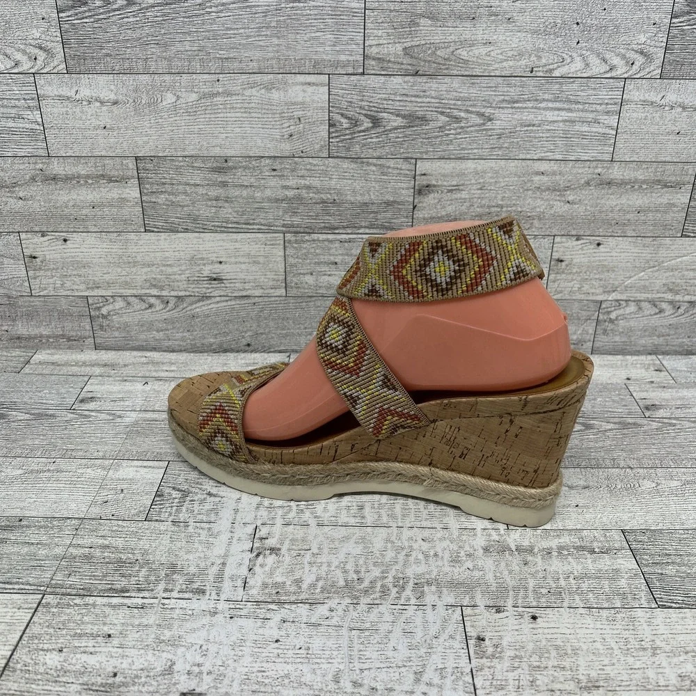 WHITE‎ MOUNTAIN Womens Pearl Espadrille Wedge Sandal Shoe  Tan Brown Aztec 8.5M